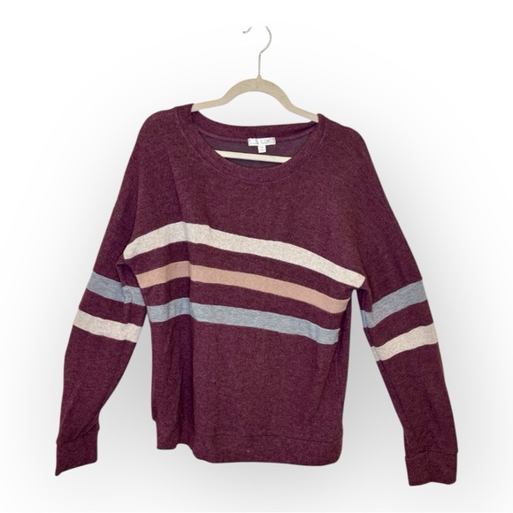 nine britton Sweaters - Nine Britton Maroon Striped Soft Knit Pullover Casual Cozy Petite Medium